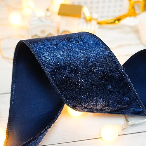 Navy Velvet Ribbon 2.5 Inch x 10 Yards for Christmas Tree Topper Home Decoration Wreath Gift Wrapping DIY Craft (30 Foot)