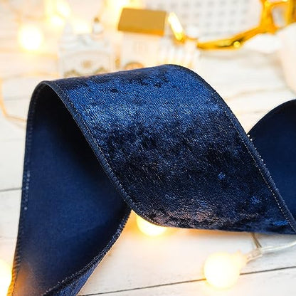 Navy Velvet Ribbon 2.5 Inch x 10 Yards for Christmas Tree Topper Home Decoration Wreath Gift Wrapping DIY Craft (30 Foot)