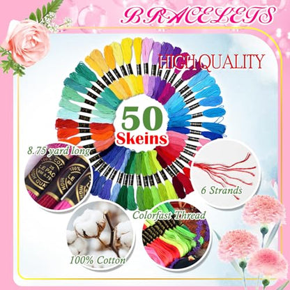 Friendship Bracelet String 50 Skeins Fashionable Rainbow Color Embroidery Floss Cross Stitch Embroidery Thread Cotton Floss Bracelet Yarn (1312.5 Foot)
