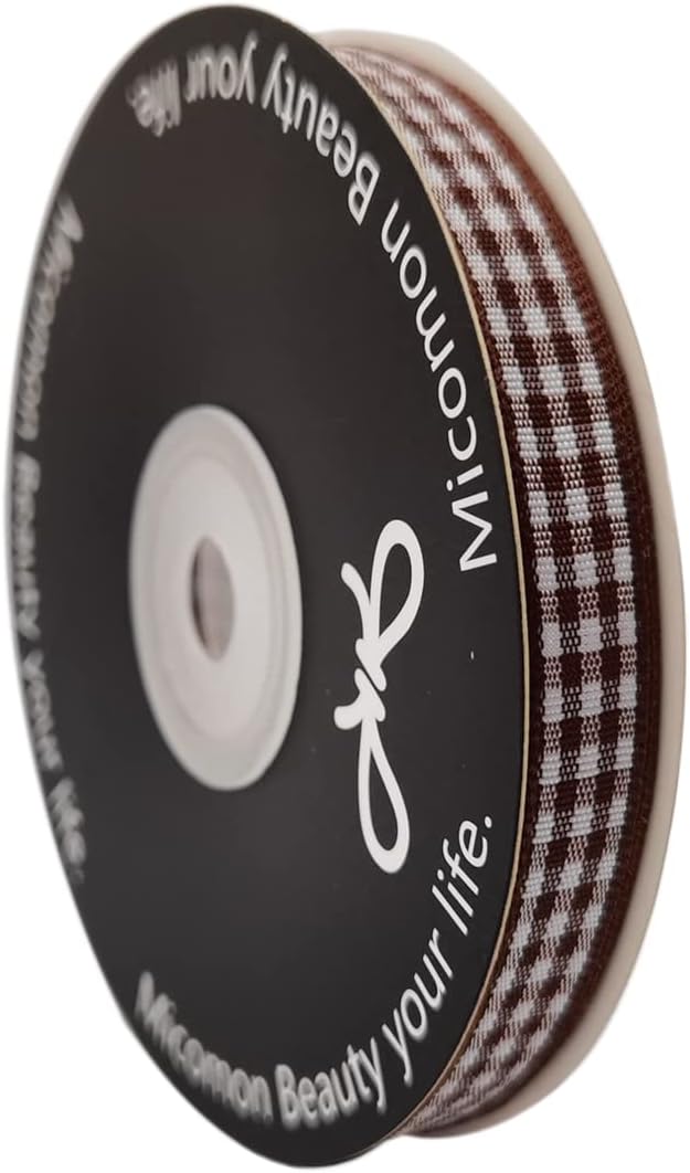 Brown Gingham Ribbon 25 Yards Christmas Ribbon for Crafts Plaid Checked Ribbon 100% Polyester (3/8", Brown) - Crafty Corner