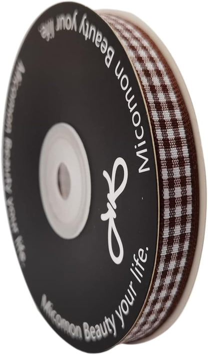 Brown Gingham Ribbon 25 Yards Christmas Ribbon for Crafts Plaid Checked Ribbon 100% Polyester (3/8", Brown) - Crafty Corner
