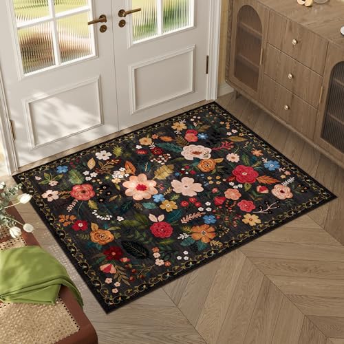 Door Mat Indoor Entrance 2x3 Rug Machine Washable Boho Floral Small Area Rug Non