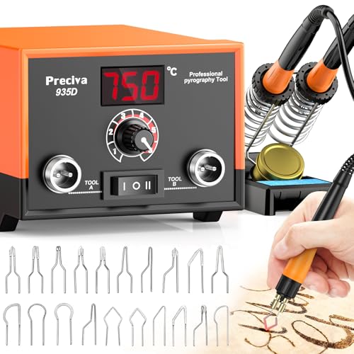 935D Dual Pen Wood Burning Kit with Digital Display Wood Burning Tool with 2 Detachable Pens