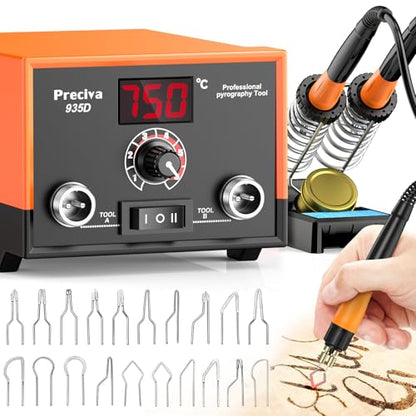935D Dual Pen Wood Burning Kit with Digital Display Wood Burning Tool with 2 Detachable Pens