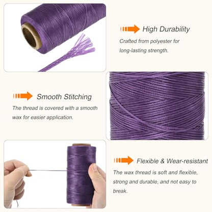 Waxed Thread 284 Yard 0.8mm 150D Flat Wax Thread Polyester Waxed String for Leather Sewing Hand Weaving Book Binding Home Decoration