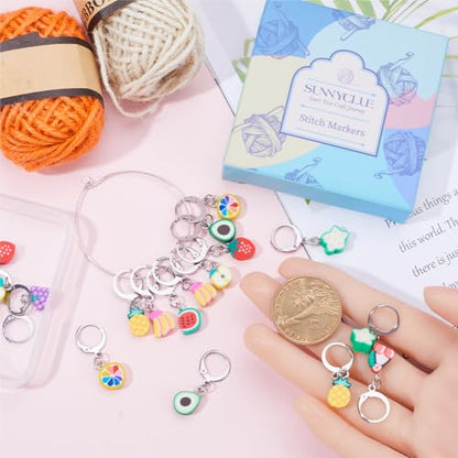 1 Box 40Pcs Stitch Markers Locking Crocheting Markers Knitting Fruit Polymer Clay Beads Removable Clip on Charm Leverback Clasps Crochet Stitch Marker for Yarns Knit Crocheting Sewing Adult (40 Count)