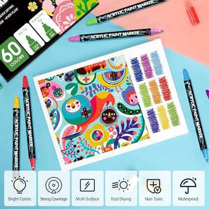 60 Colors Acrylic Paint Markers Set (60 Count)