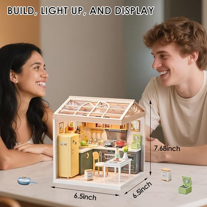 Modern Kitchen DIY Miniature House Kit with Roof & LED Light