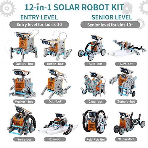 12-in-1 Solar Powered Robot Building Kits Toys for Boys Ages 8-13, STEM Kit Gifts for Kids 8 9 10 11 12 13 Years, DIY Educational Science Building Set Gifts for Teenagers (190+ Pieces)