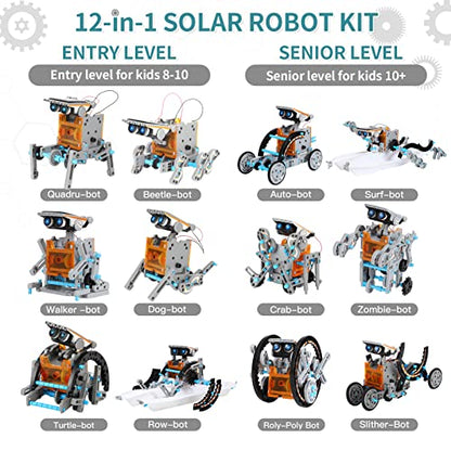 12-in-1 Solar Powered Robot Building Kits Toys for Boys Ages 8-13, STEM Kit Gifts for Kids 8 9 10 11 12 13 Years, DIY Educational Science Building Set Gifts for Teenagers (190+ Pieces)