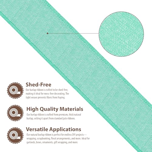 3 Inch Wide Turquoise Wired Burlap Ribbon for Crafts