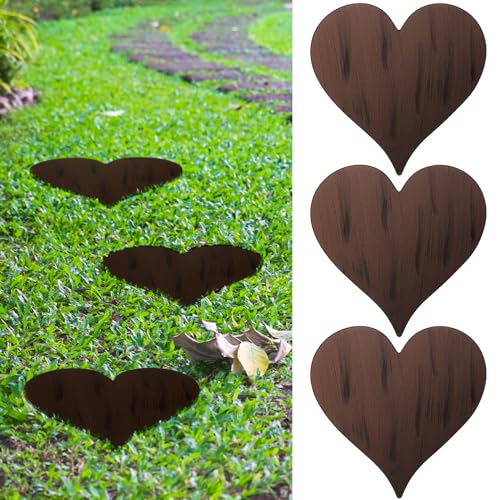 3 Pcs Heart Garden Stepping Stones Brown Cast Iron Stepping Stones Rustic Style Outdoor Stones for Garden Walkway Outside Decorative Decor