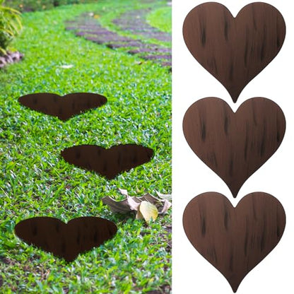 3 Pcs Heart Garden Stepping Stones Brown Cast Iron Stepping Stones Rustic Style Outdoor Stones for Garden Walkway Outside Decorative Decor