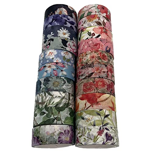 Floral Washi Tape Set 20 Rolls 15mm Wide Flower Decorative Paper Tapes for Scrapbooking (20 Count)