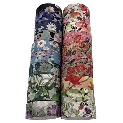 Floral Washi Tape Set 20 Rolls 15mm Wide Flower Decorative Paper Tapes for Scrapbooking (20 Count)