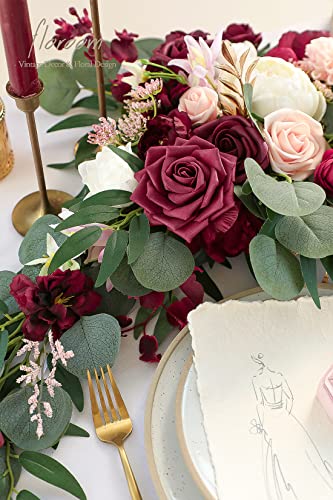 Artificial Flowers 16pcs 3.5" Real Looking Burgundy Foam Fake Hybrid Tea Roses with Stems for DIY Red Wedding Bouquets Bridal Shower Centerpieces Floral Arrangements Party Tables Decoration (24 Count)