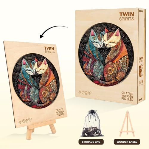 Twin Cats Puzzles Adults Gifts for Women Men Wooden 100 Pieces 8.5 x 8.5in