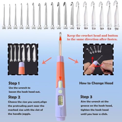 18 Size Digital Counting & Lighted Crochet Hooks Set 2.0mm (18 Count)