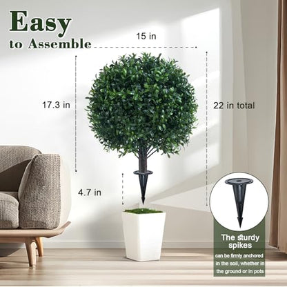 2Pack UV Resistant Green Artificial Boxwood Topiary Fake Plant (2 Count)