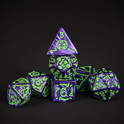 7 Die DND Dice Set Scary Pattern Polyhedral Dice Set with Dice Bag (7 Count)