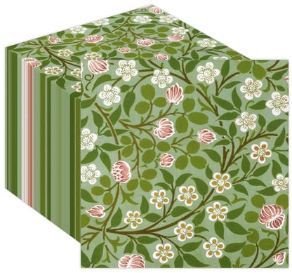 50 Pcs William Morris Cocktail Napkins Vintage Floral Green Paper Napkins Beverage Napkins Disposable Paper Party Napkin Decoration 5 "X 5" (50 Count)