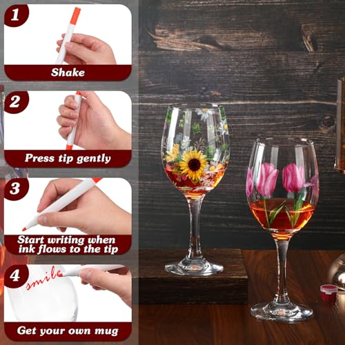 Paint Your Own Wine Glass Crafts Glass Painting DIY Markers Acrylic Paint with Brushes to Design Your Own Personalized Craft (8 Count)