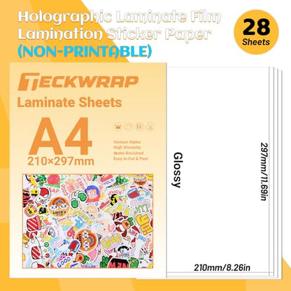 Laminating Sheets Clear Laminate Sheets Sticker Paper for Inkjet Printer Clear Vinyl for Printable Vinyl Sticker Paper Photo Paper 8.26" x 11.69" A4 28 Sheets