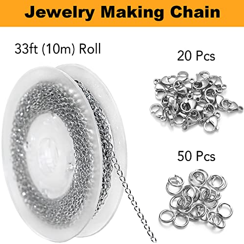 33ft Twisted Cable Chain 2mm Silver Stainless Steel Link Chain