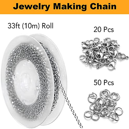 33ft Twisted Cable Chain 2mm Silver Stainless Steel Link Chain