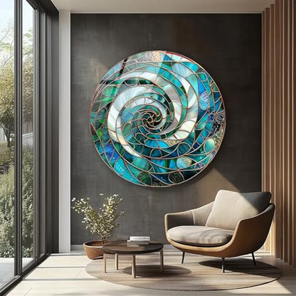 10''(25cm) Diameter Aqua Spiral Harmony Round Glass Wall Art Tempered Glass Printing Wall Decor Large Wall Art Wall Hangings