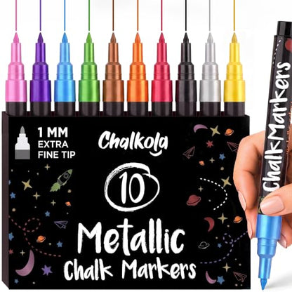 10 Extra Fine Tip Metallic Chalk Markers for Blackboard