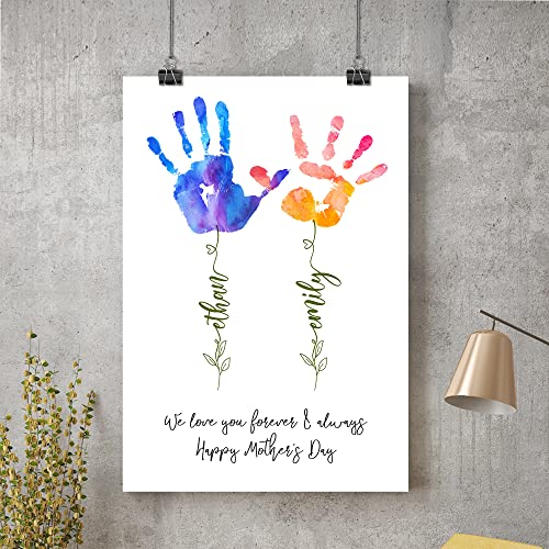 Personalized Mom Gift For Mother's Day Custom Handprint Unframed Poster Wall Art Flower Handprint Gift From Kids For Mom New Mom Custom Name Poster Mom Birthday Pregnancy Announcement Gift
