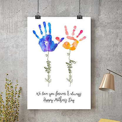 Personalized Mom Gift For Mother's Day Custom Handprint Unframed Poster Wall Art Flower Handprint Gift From Kids For Mom New Mom Custom Name Poster Mom Birthday Pregnancy Announcement Gift