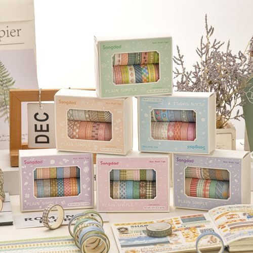 20 Rolls Basic Washi Tape Set Japanese Arts Adhesive Tapes Simple Patterns Decorative Masking Tape Sets for Craft (20 Count)