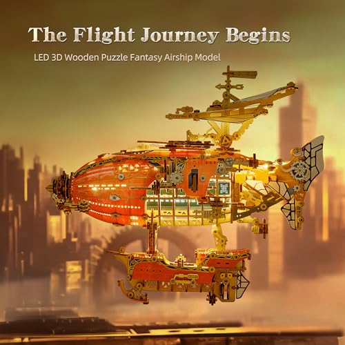 LED 3D Wood Puzzle Fantasy Airship Model