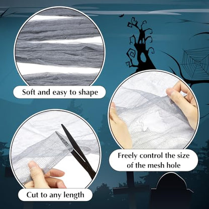 Halloween Cheese cloth 27.56 x 590.55 Inch Gray Cheesecloth Roll for Crafts Large Cotton Muslin Gauze Fabric for Halloween Outdoor & Indoor Spooky Decoration