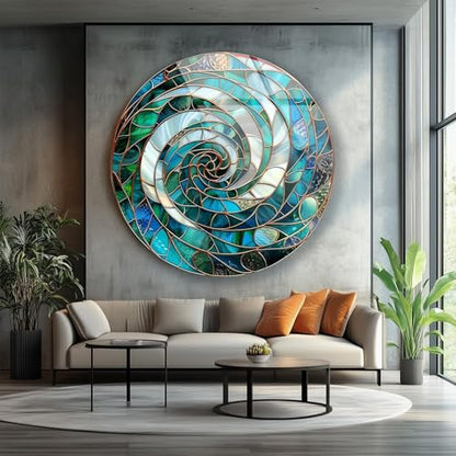 10''(25cm) Diameter Aqua Spiral Harmony Round Glass Wall Art Tempered Glass Printing Wall Decor Large Wall Art Wall Hangings