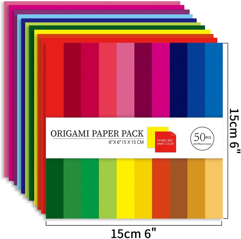 Origami Paper Kit 100 Sheets 70GSM 6 Inch Square Double Sided Color 50 Vivid Solid Colors for Hand Crafts Origami Paper Arts Creativity. Solid Color - Crafty Corner