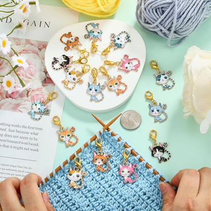 16Pcs Cat Stitch Marker Charms for Crocheting and Knitting (16 Count)