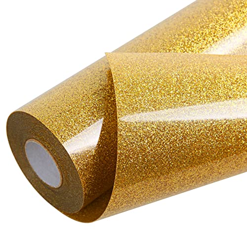 Gold Glitter HTV Heat Transfer Vinyl Roll 12 inch x 20 ft Sparkly Iron on Vinyl for T Shirts Crafts Bulk