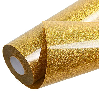 Gold Glitter HTV Heat Transfer Vinyl Roll 12 inch x 20 ft Sparkly Iron on Vinyl for T Shirts Crafts Bulk