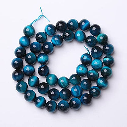 Blue Tiger Eye Gemstone Loose Beads Natural Round Loose Stone Beads for Jewelry Making DIY Bracelet Necklace Earrings 8mm 48pcs 1 Strand 15" (16 Count)