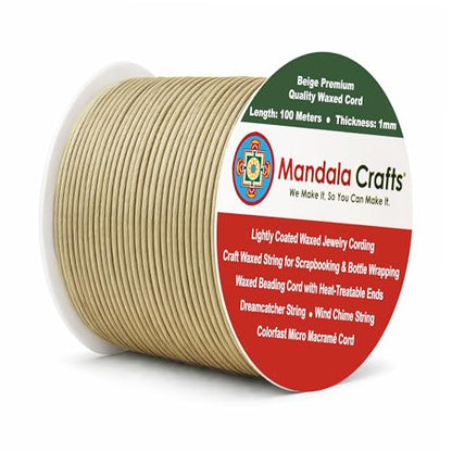 1mm Beige Cotton Waxed Cord for Jewelry Making (327 Foot)