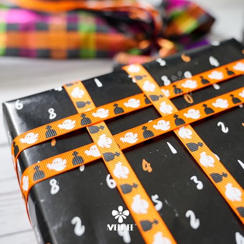 3 8 inch 1 inch Halloween Ribbon Set Spooky October Ribbon Assortment 5 Rolls 10 Yards Halloween Crafts (30 Foot)