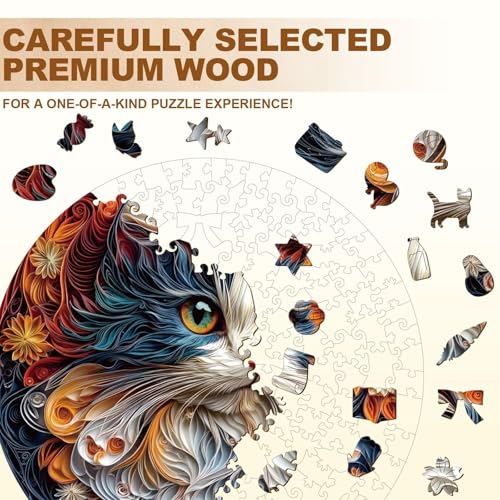 Flower the Maine Coon Cat Puzzles Adults Gifts for Women Men Wooden 200 Pieces 11.4x11.4in