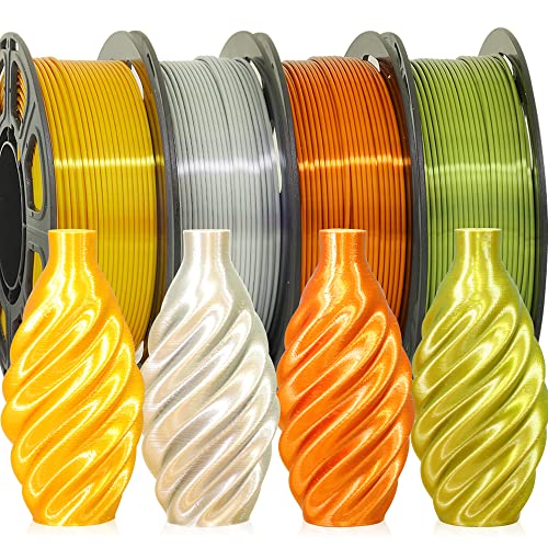 Silk Shiny PLA Filament 4 Metallic Colors 3D Printer Filament Bundle Pack (35.2 Ounce)