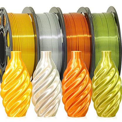 Silk Shiny PLA Filament 4 Metallic Colors 3D Printer Filament Bundle Pack (35.2 Ounce)