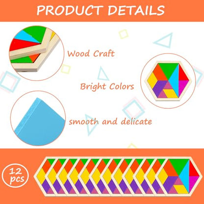 12 Pack Tangrams Wooden Puzzles Tangrams Set f Shape Puzzles Brain Logic Blocks for Games Educational Gifts for Adults Students (12 Count)