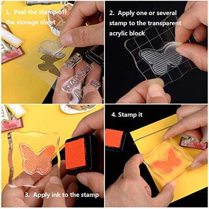 Large Acrylic Stamp Block Clear Stamping Tools Set with Grid Lines for Art Crafts Scrapbooking (4 Count)
