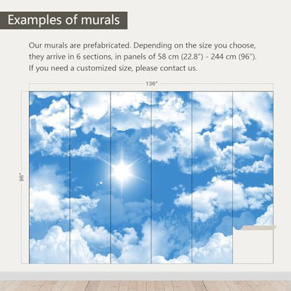 Ceiling Mural Blue Sky White Clouds Wallpaper for Living Room 136"x96"